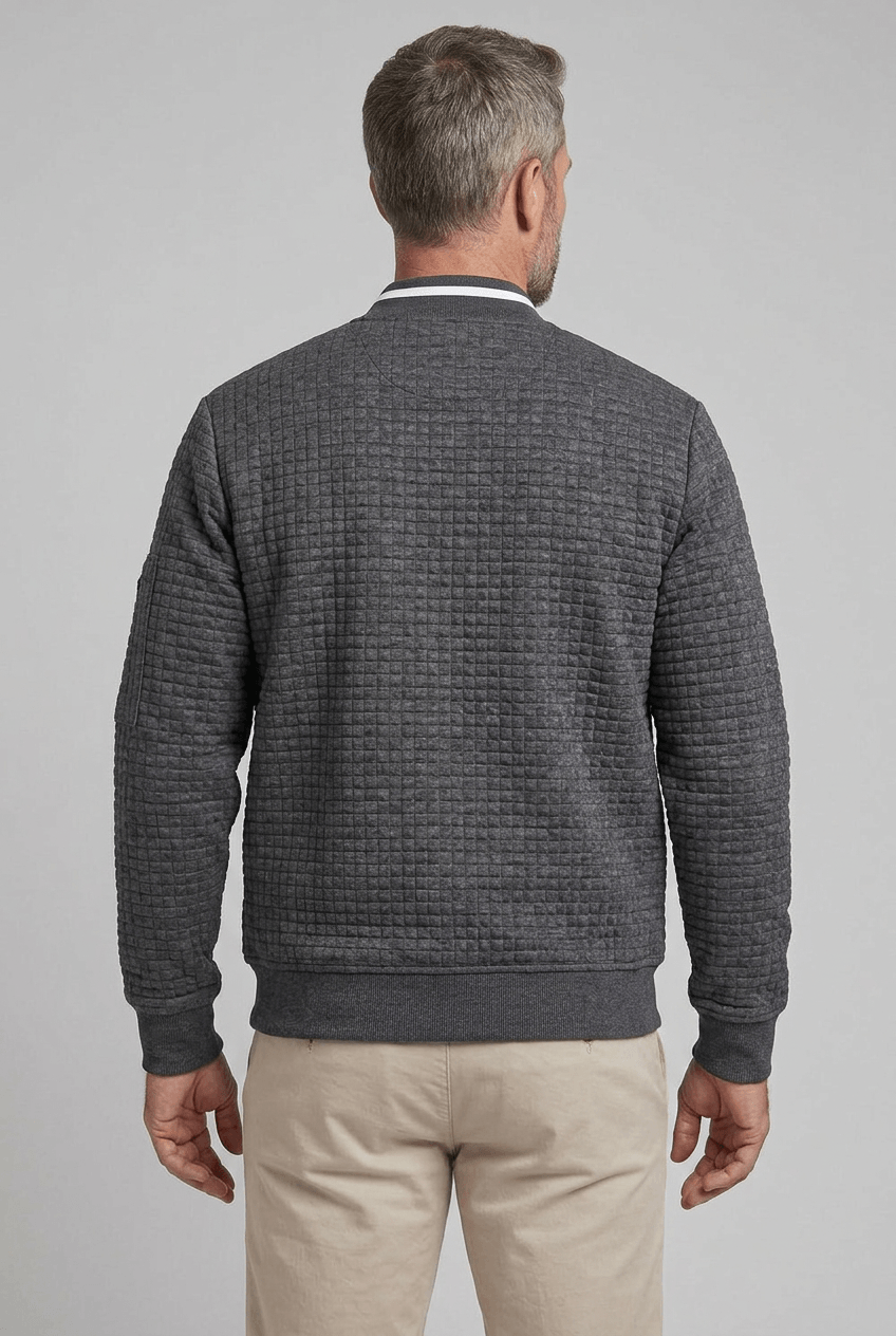 Men's Zip-Up Bomber Jacket | Stand-Up Ribbed Collar and Sleeve Pocket