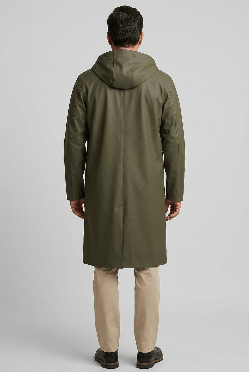 Men's Long Rain Jacket | Snap Button Front & Side Pockets