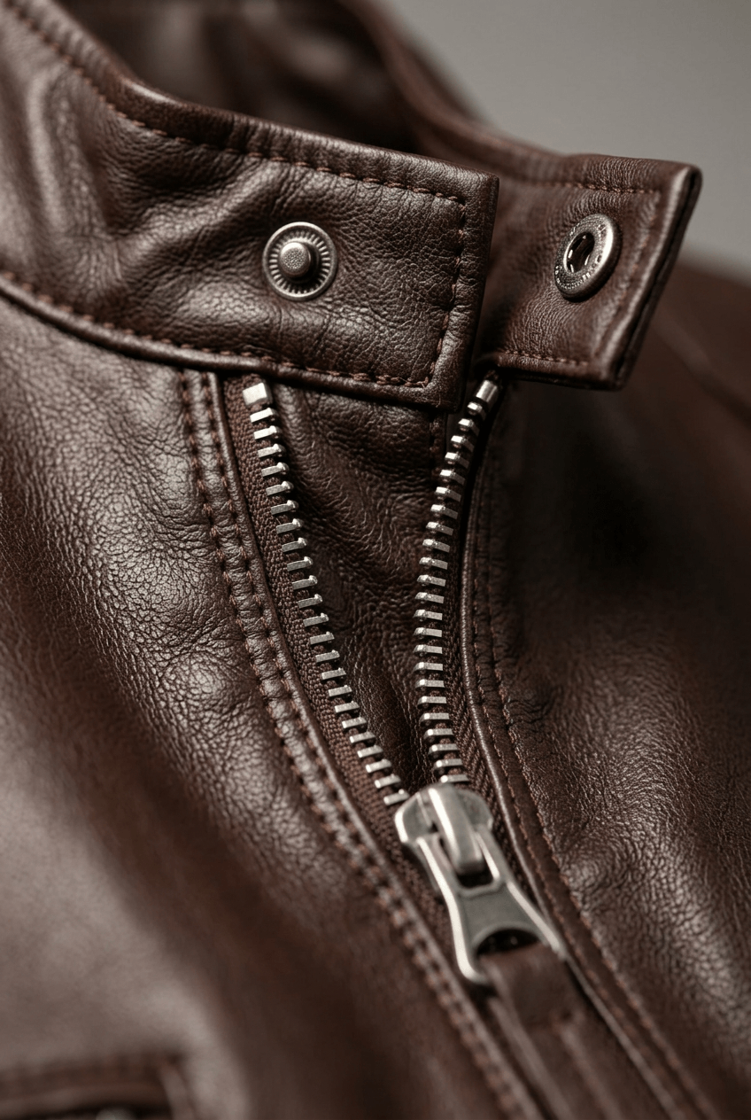 Men's Faux Leather Racer Jacket | Stand Collar and Zip Pockets