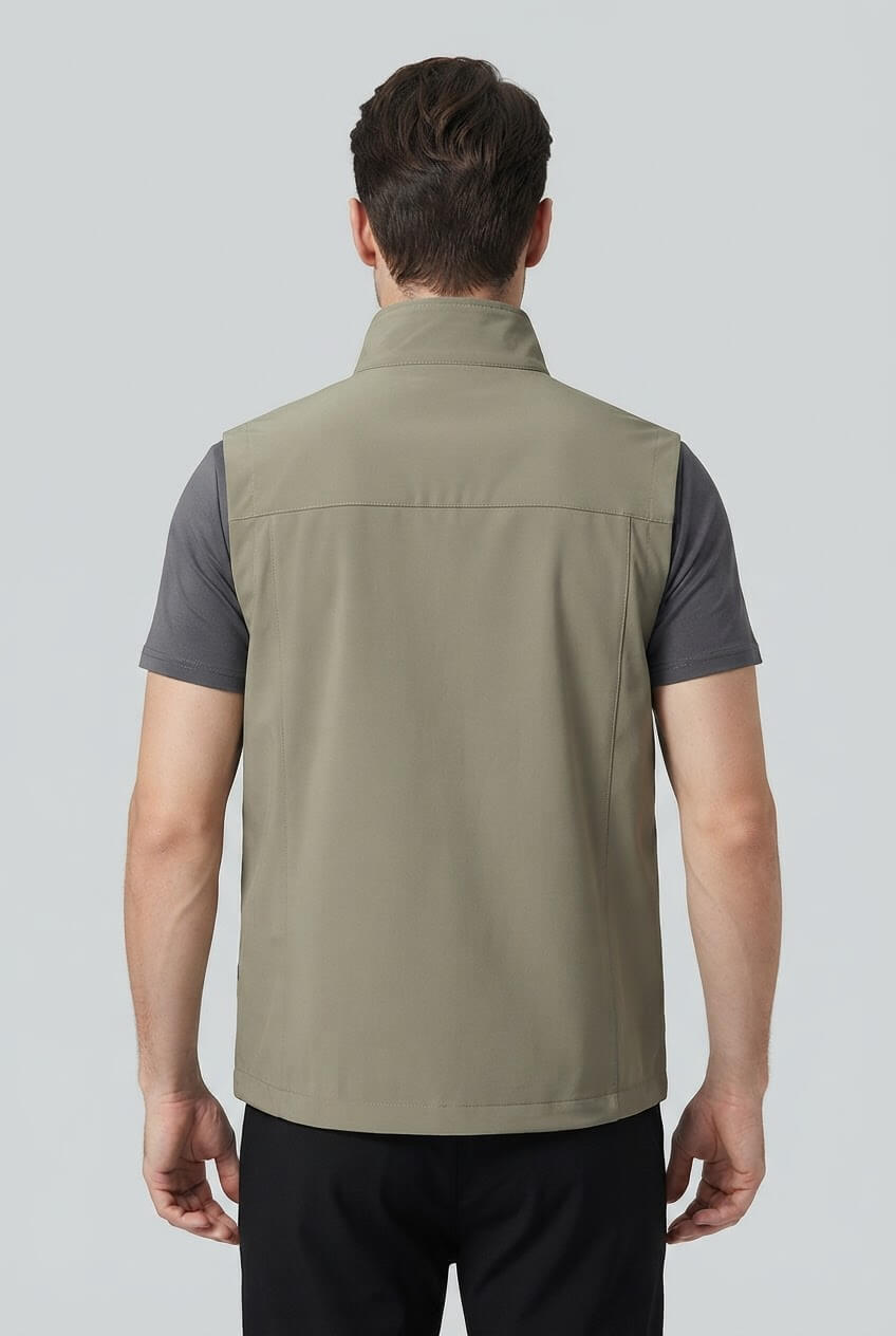 Men's Sleeveless Utility Gilet | Zip Front & Stand Collar
