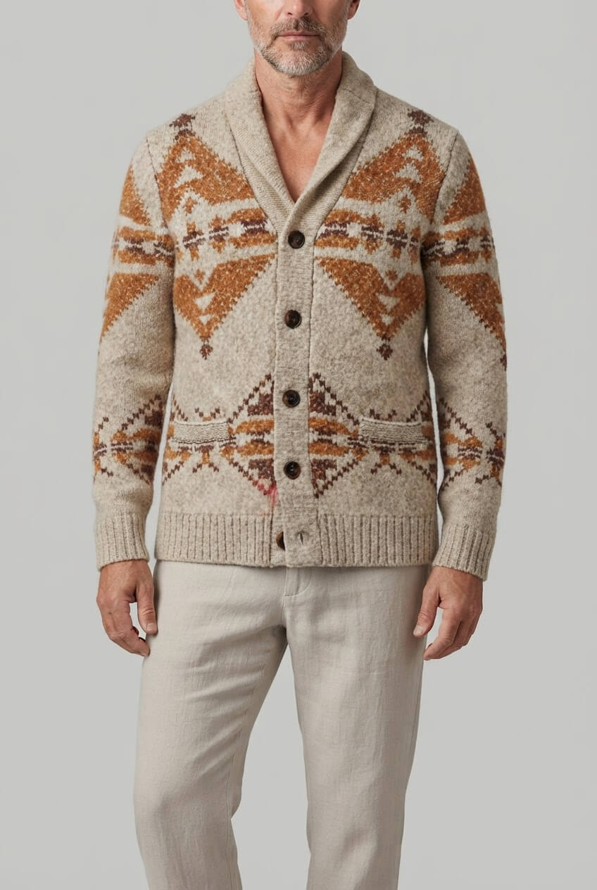 Cardigan for Men | Aztec Pattern & Shawl Collar