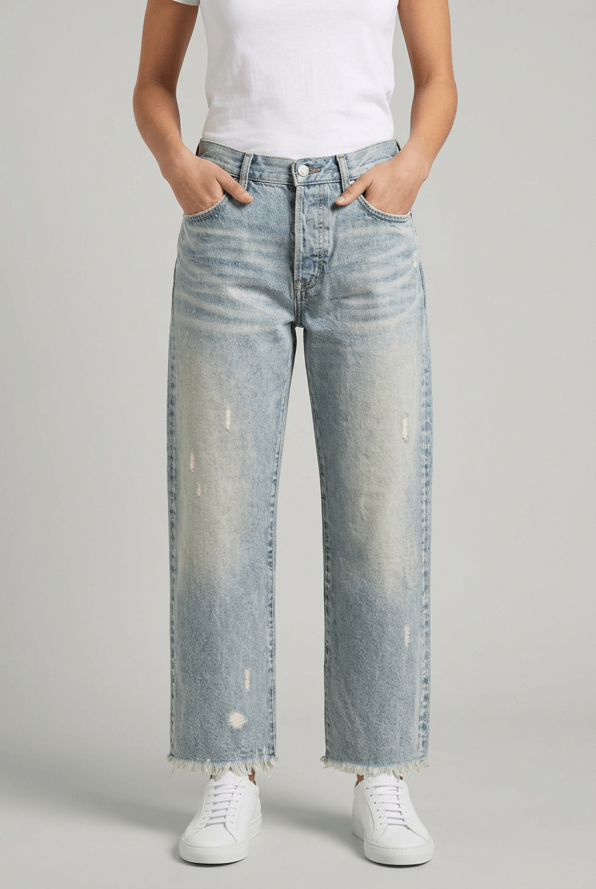 Women's Wide Leg Cropped Jeans | Distressed Detail & Raw Hem