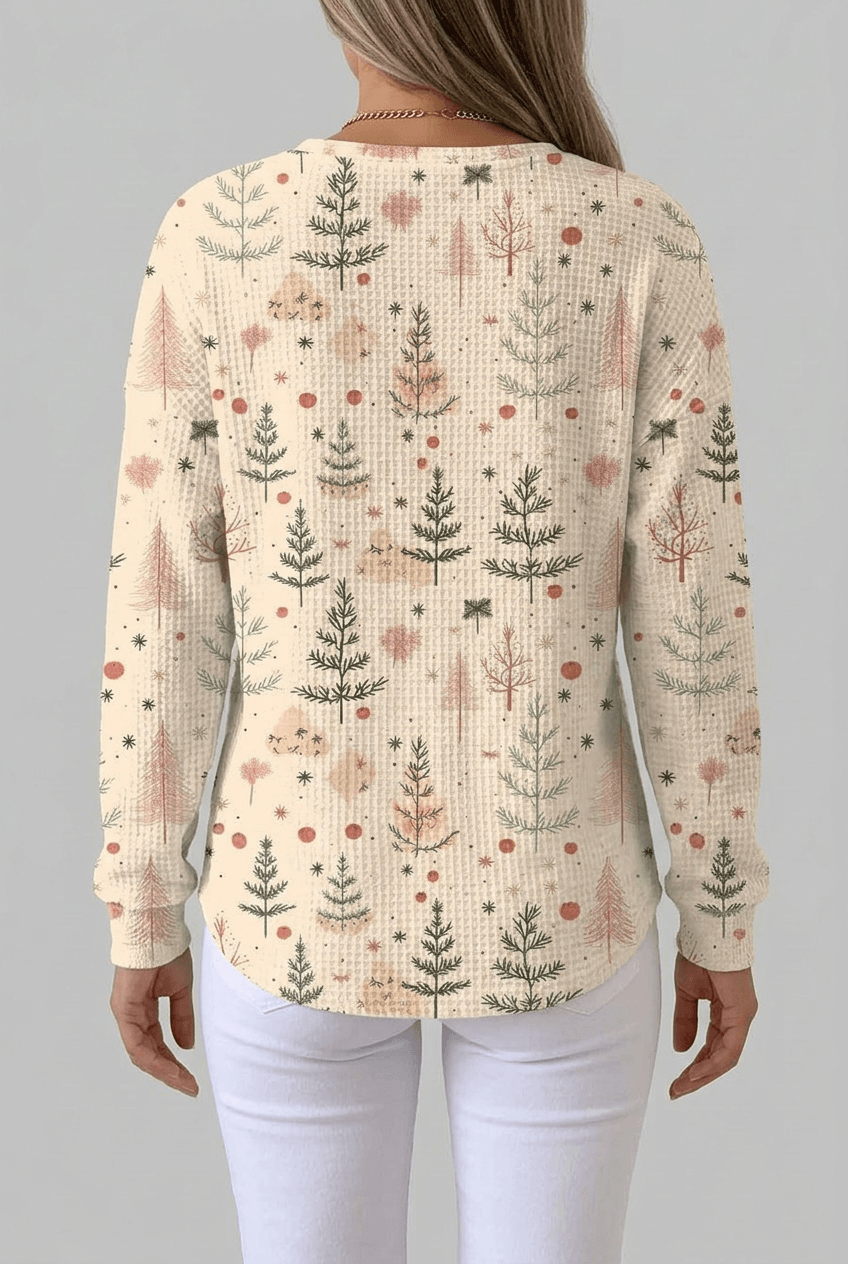 Women's Oversized Christmas Jumper | Tree Print Waffle