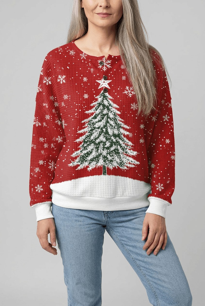 Women's Waffle Jumper | Christmas Sweater & Button Neck