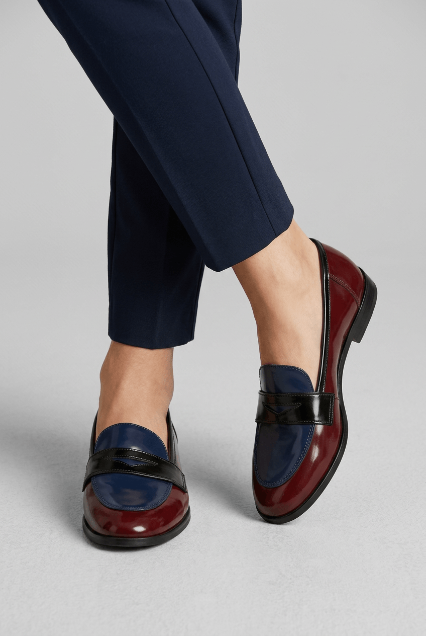 Women's Penny Loafers | Colour-Block Design & Round Toe