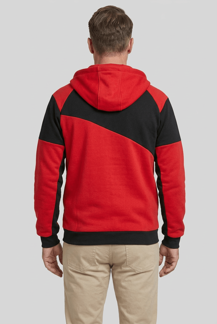 Men's Zip-Up Hoodie | Colour Block Panels & Drawstring Hood