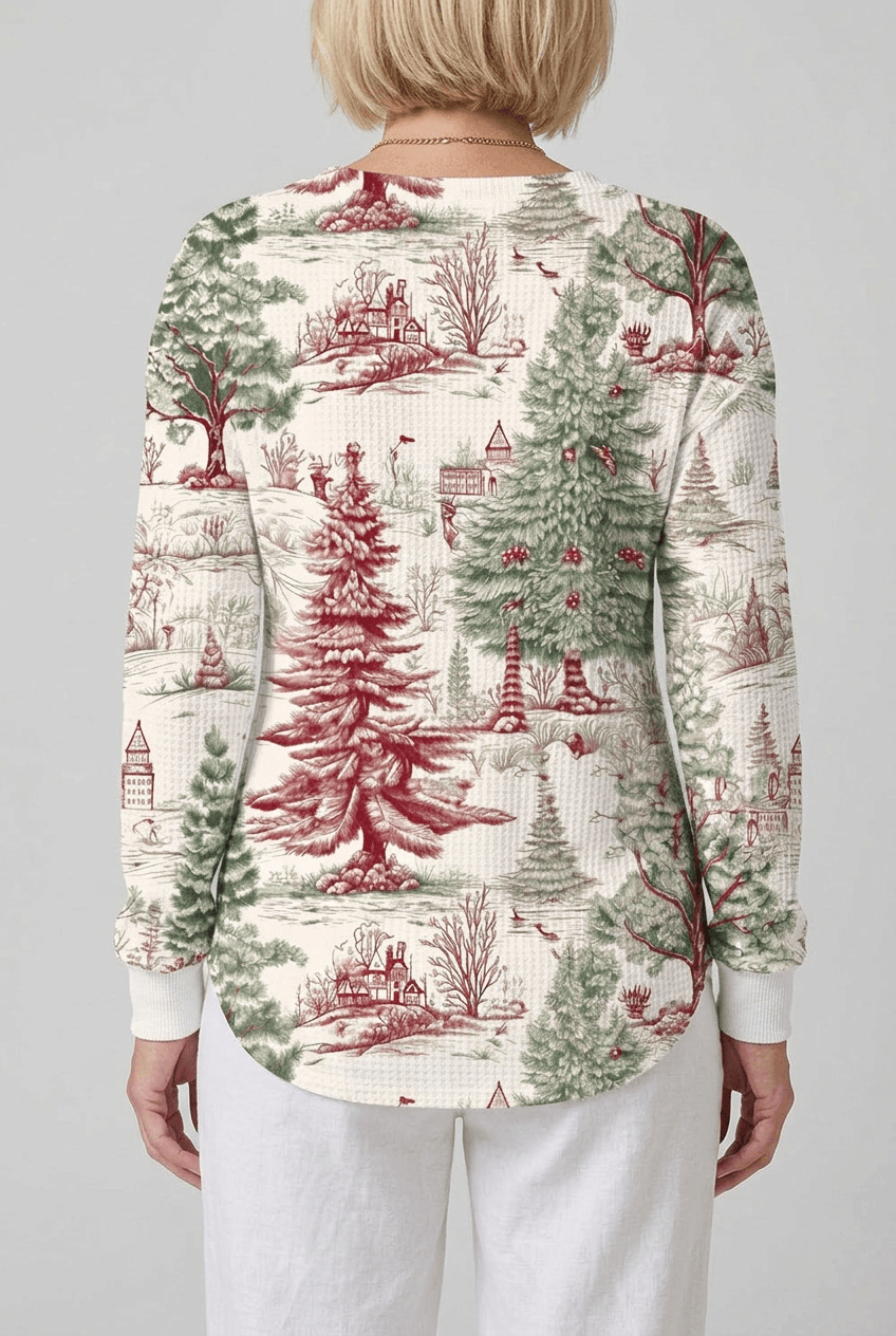 Women's Christmas Waffle Knit Jumper | Button Placket
