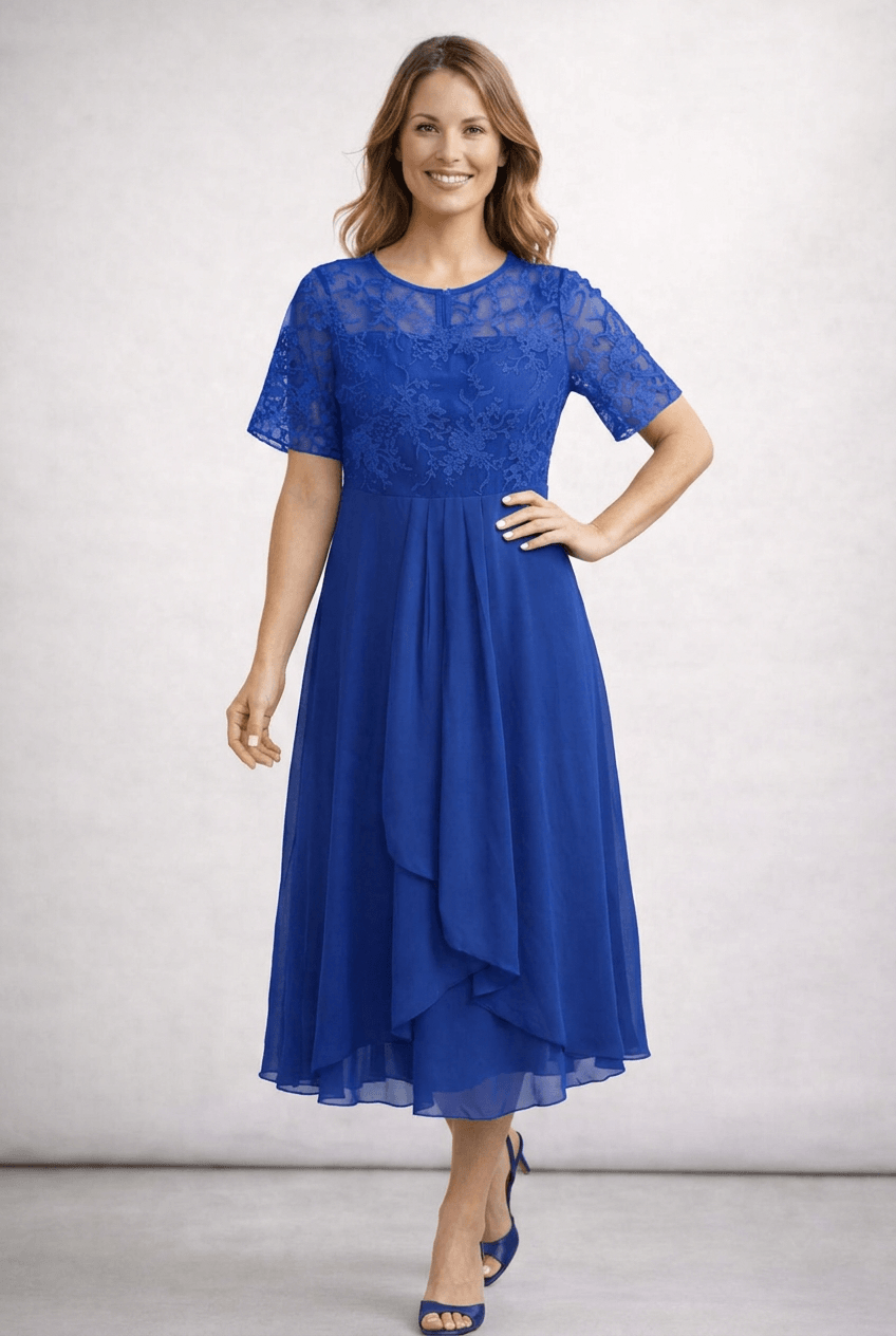 Women's Wedding Guest Dress Midi | Floral Embroidery & Layered Skirt